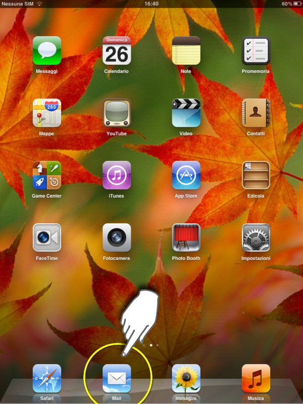 configurare mail su ipad 2, selezioniamo l'icona dell'app della posta elettronica