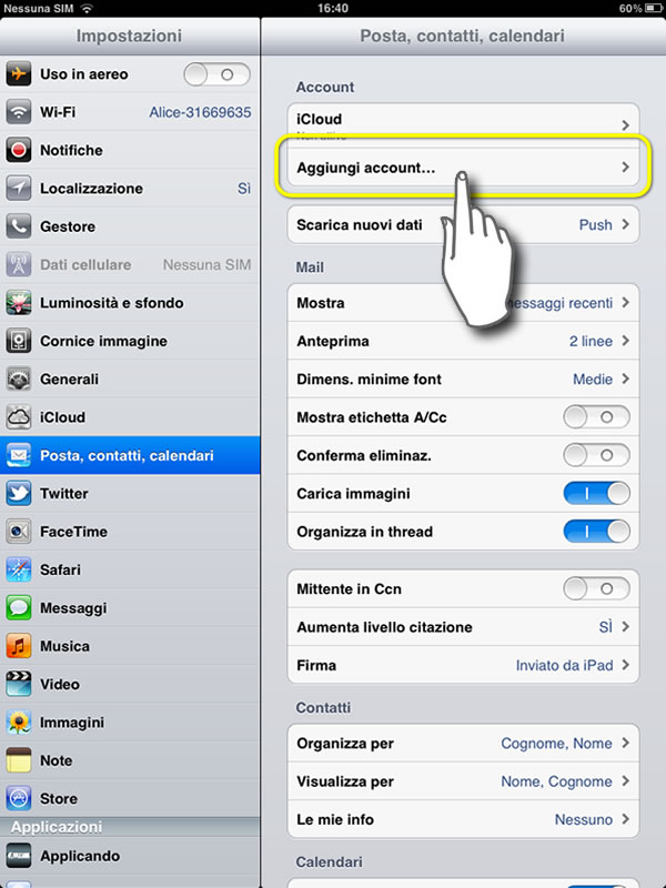 configurare mail su ipad 2, selezioniamo aggiungi account