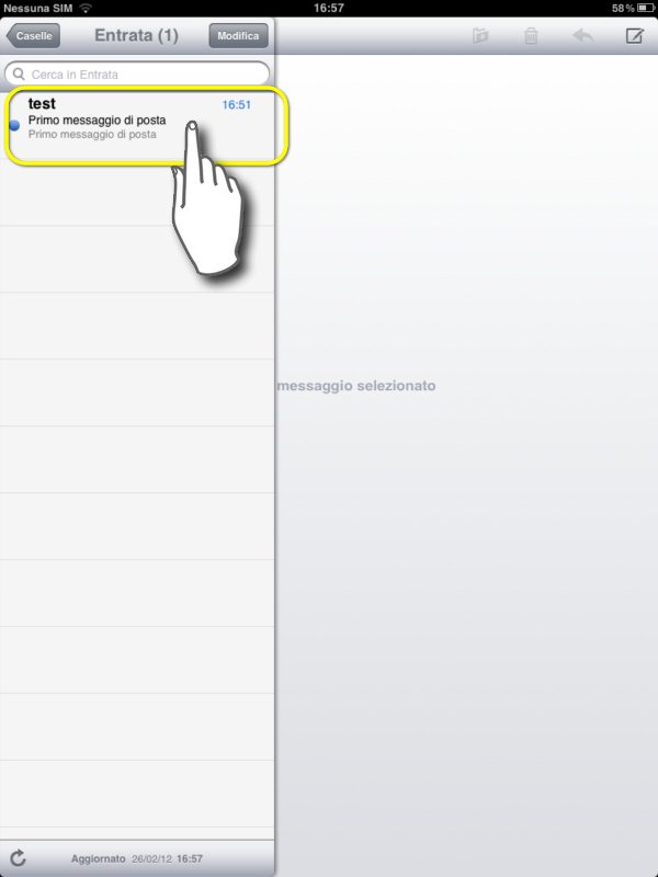 configurare mail su ipad 2, selezioniamo l'intestazione della nostra mail nella colonna di sinistra