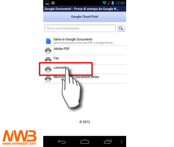 18-selezioniamo la stampante per stampare  da samsung galaxy nexus