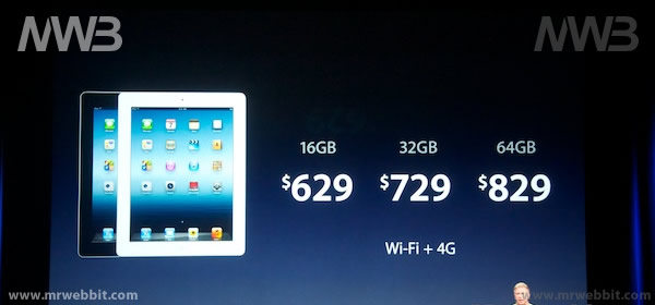 i prezzi nuovo ipad per le versioni wifi e 4g