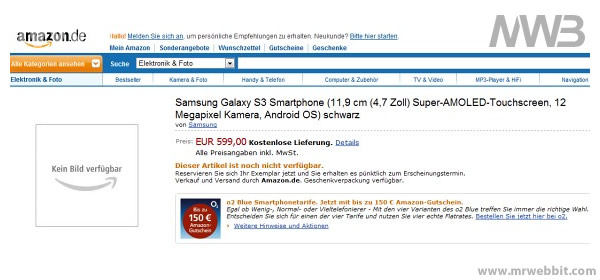 samsung galaxy s3 i pre-ordini su amazon germania